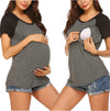 Womens Maternity Nursing Tops Raglan Sleeve Breastfeeding Shirts Double Layer Summer Pregnancy Tee Shirt